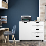 NNECW Mobile Storage Unit with 5 Drawers & Cupboard
