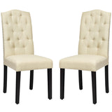 NNECW Set of 2 Tufted Dining Chair with Rubber Wooden Leg-Beige