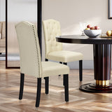 NNECW Set of 2 Tufted Dining Chair with Rubber Wooden Leg-Beige