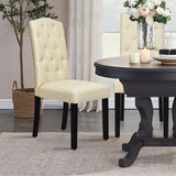 NNECW Set of 2 Tufted Dining Chair with Rubber Wooden Leg-Beige