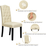 NNECW Set of 2 Tufted Dining Chair with Rubber Wooden Leg-Beige