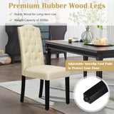 NNECW Set of 2 Tufted Dining Chair with Rubber Wooden Leg-Beige