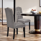 NNECW Set of 2 Tufted Dining Chair with Rubber Wooden Leg-Grey