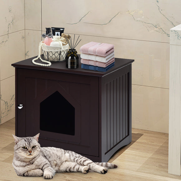 NNECW Cat Hidden Litter Enclosure Box-Brown