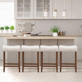 NNECW Set of 2 Saddle Barstools with Backless Nailhead Fabric Seat-White