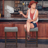 NNECW Set of 2 Saddle Barstools with Backless Nailhead Fabric Seat-Grey