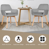 NNECW Set of 2 Velvet Fabric Lounge Chairs with Solid Wood Legs for Living Dining Room Grey