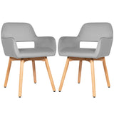 NNECW Set of 2 Velvet Fabric Lounge Chairs with Solid Wood Legs for Living Dining Room Grey