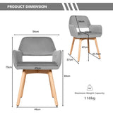 NNECW Set of 2 Velvet Fabric Lounge Chairs with Solid Wood Legs for Living Dining Room Grey