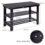 NNECW 3-Tier Bamboo Shoe Bench Holds up to 6 Pairs for Entryway-Black