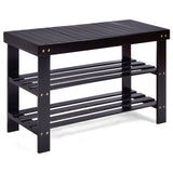 NNECW 3-Tier Bamboo Shoe Bench Holds up to 6 Pairs for Entryway-Black