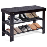 NNECW 3-Tier Bamboo Shoe Bench Holds up to 6 Pairs for Entryway-Black