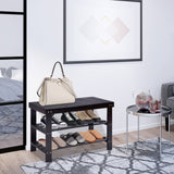 NNECW 3-Tier Bamboo Shoe Bench Holds up to 6 Pairs for Entryway-Black