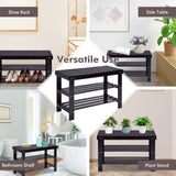 NNECW 3-Tier Bamboo Shoe Bench Holds up to 6 Pairs for Entryway-Black