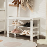 NNECW 3-Tier Bamboo Shoe Bench Holds up to 6 Pairs for Entryway-White