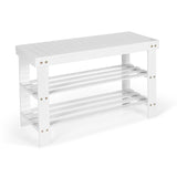 NNECW 3-Tier Bamboo Shoe Bench Holds up to 6 Pairs for Entryway-White