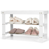 NNECW 3-Tier Bamboo Shoe Bench Holds up to 6 Pairs for Entryway-White