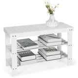 NNECW 3-Tier Bamboo Shoe Bench Holds up to 6 Pairs for Entryway-White