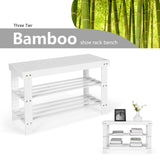 NNECW 3-Tier Bamboo Shoe Bench Holds up to 6 Pairs for Entryway-White
