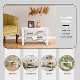 NNECW 3-Tier Bamboo Shoe Bench Holds up to 6 Pairs for Entryway-White