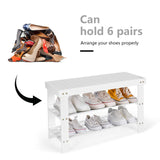 NNECW 3-Tier Bamboo Shoe Bench Holds up to 6 Pairs for Entryway-White