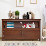 NNECW Media Console Cabinet with Cable Management Hole for Living Room-Brown