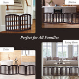 NNECW 4-Panel Folding Wooden Dog Gate with Anti-Scratch Pads-Brown