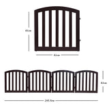 NNECW 4-Panel Folding Wooden Dog Gate with Anti-Scratch Pads-Brown