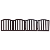 NNECW 4-Panel Folding Wooden Dog Gate with Anti-Scratch Pads-Brown