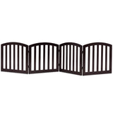 NNECW 4-Panel Folding Wooden Dog Gate with Anti-Scratch Pads-Brown