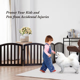 NNECW 4-Panel Folding Wooden Dog Gate with Anti-Scratch Pads-Brown