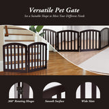 NNECW 4-Panel Folding Wooden Dog Gate with Anti-Scratch Pads-Brown