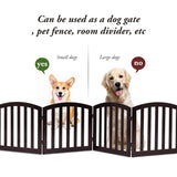 NNECW 4-Panel Folding Wooden Dog Gate with Anti-Scratch Pads-Brown