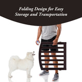 NNECW 4-Panel Folding Wooden Dog Gate with Anti-Scratch Pads-Brown