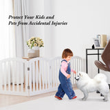 NNECW 4-Panel Folding Wooden Dog Gate with Anti-Scratch Pads-White