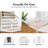 NNECW 4-Panel Folding Wooden Dog Gate with Anti-Scratch Pads-White
