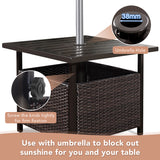 NNECW Rattan Coffee Table with Umbrella Hole & Metal Tabletop for Outdoor