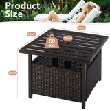 NNECW Rattan Coffee Table with Umbrella Hole & Metal Tabletop for Outdoor
