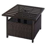 NNECW Rattan Coffee Table with Umbrella Hole & Metal Tabletop for Outdoor