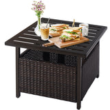 NNECW Rattan Coffee Table with Umbrella Hole & Metal Tabletop for Outdoor