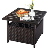 NNECW Rattan Coffee Table with Umbrella Hole & Metal Tabletop for Outdoor