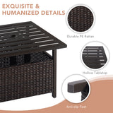 NNECW Rattan Coffee Table with Umbrella Hole & Metal Tabletop for Outdoor