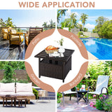 NNECW Rattan Coffee Table with Umbrella Hole & Metal Tabletop for Outdoor