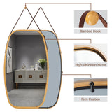 NNECW Hanging Wall-Mounted Mirror with Bamboo Frame