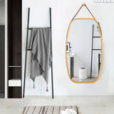 NNECW Hanging Wall-Mounted Mirror with Bamboo Frame