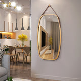 NNECW Hanging Wall-Mounted Mirror with Bamboo Frame