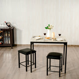 NNECW 3 Pieces Dining Table and Chairs Set with Faux Marble Tabletop for Home or Hotel Dining Room  White Table + Black Chairs