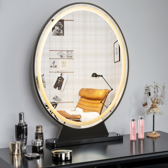 NNECW Large Lighted Makeup Mirror with Remote Control & 4 Colour Modes-Black