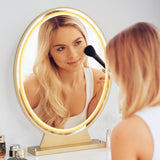 NNECW Large Lighted Makeup Mirror with Remote Control &amp 4 Colour Modes-Golden