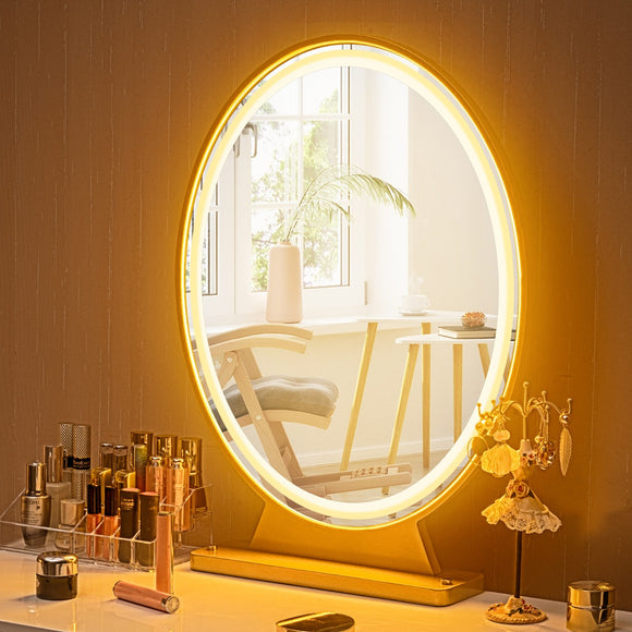 NNECW Large Lighted Makeup Mirror with Remote Control & 4 Colour Modes-Golden